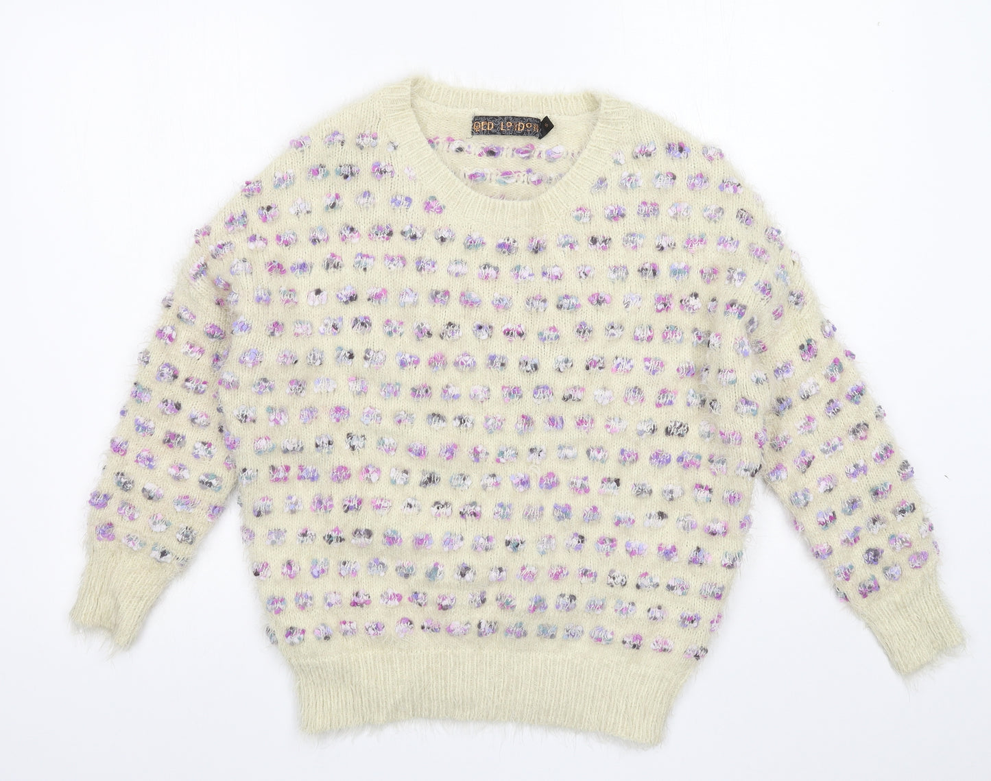 QED London Womens White Polka Dot Knit Pullover Jumper Size S