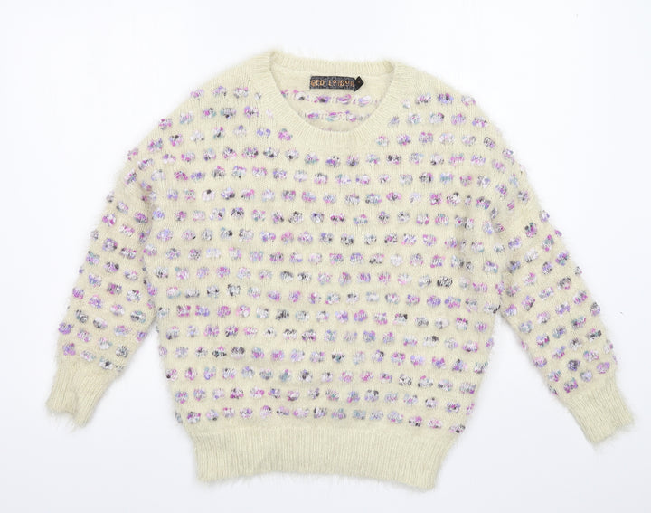 QED London Womens White Polka Dot Knit Pullover Jumper Size S