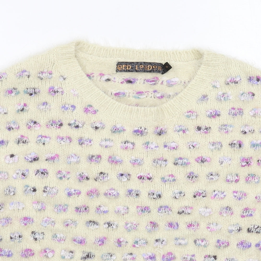 QED London Womens White Polka Dot Knit Pullover Jumper Size S