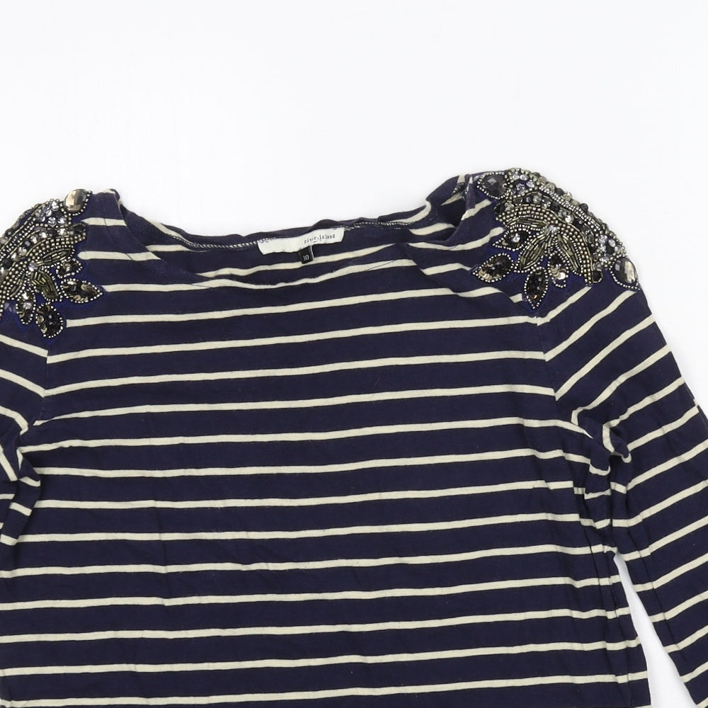 River Island Womens Black Striped Jersey Basic T-Shirt Size 10