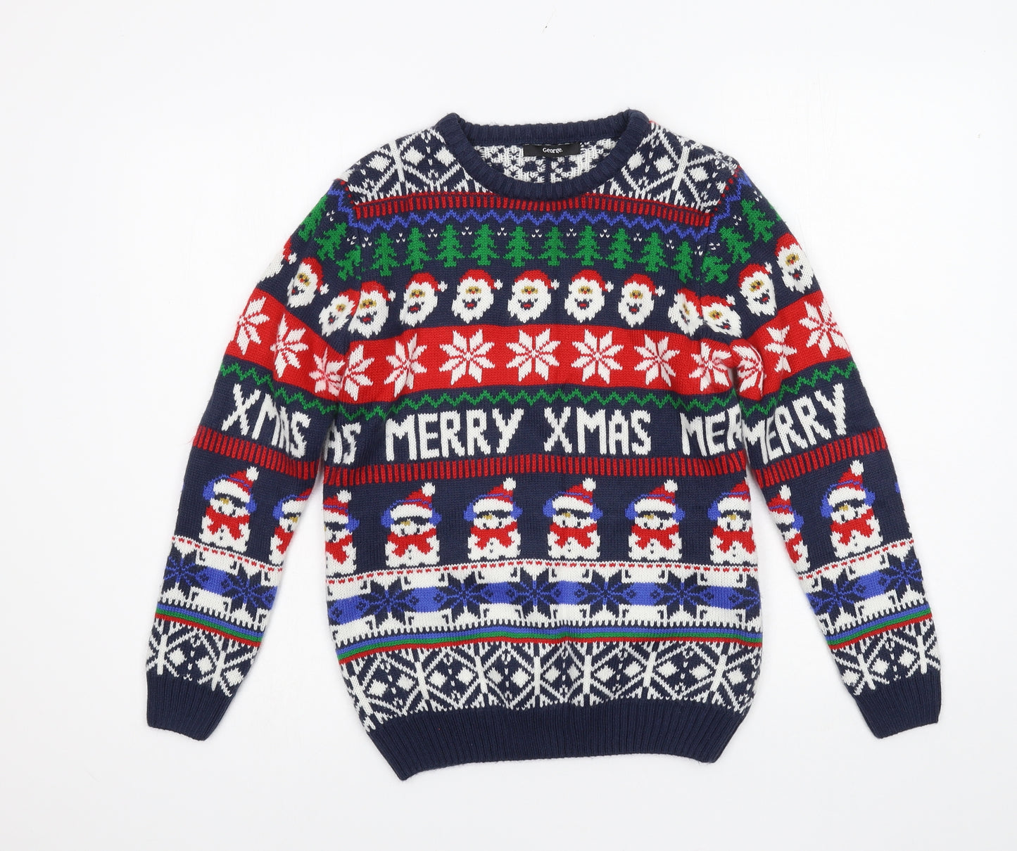 George Boys Blue Geometric Knit Pullover Jumper Size 11-12 Years  - Merry Christmas