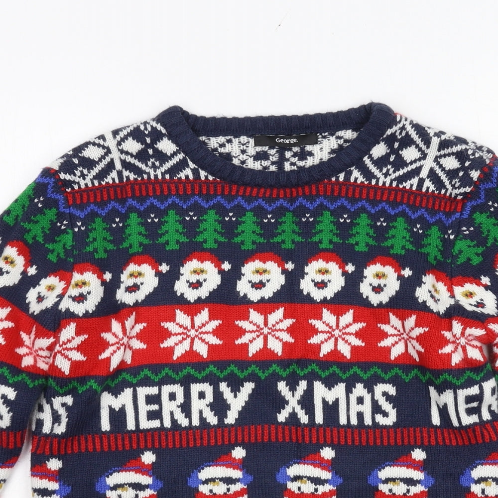 George Boys Blue Geometric Knit Pullover Jumper Size 11-12 Years  - Merry Christmas