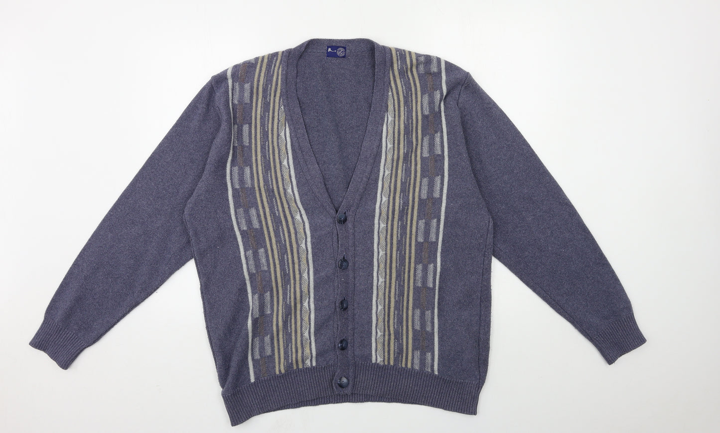 BHS Mens Blue Striped Knit Cardigan Jumper Size M