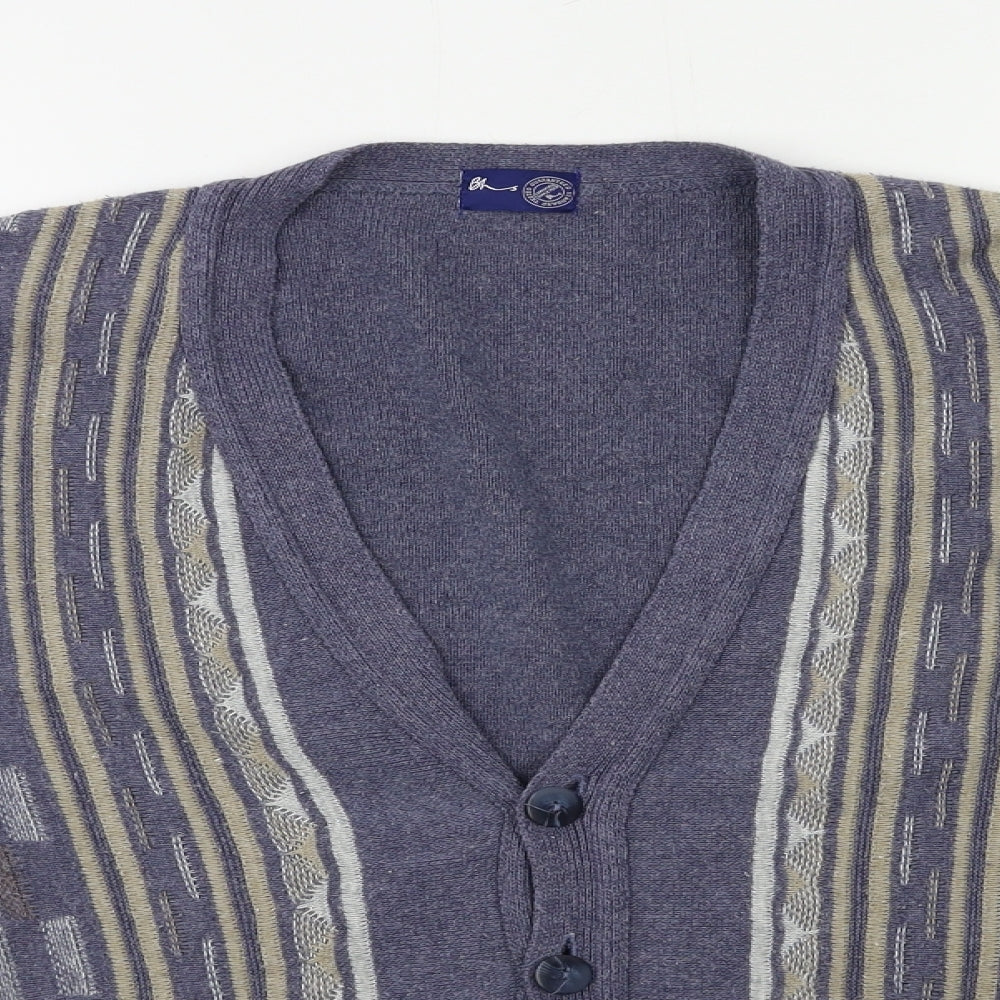 BHS Mens Blue Striped Knit Cardigan Jumper Size M
