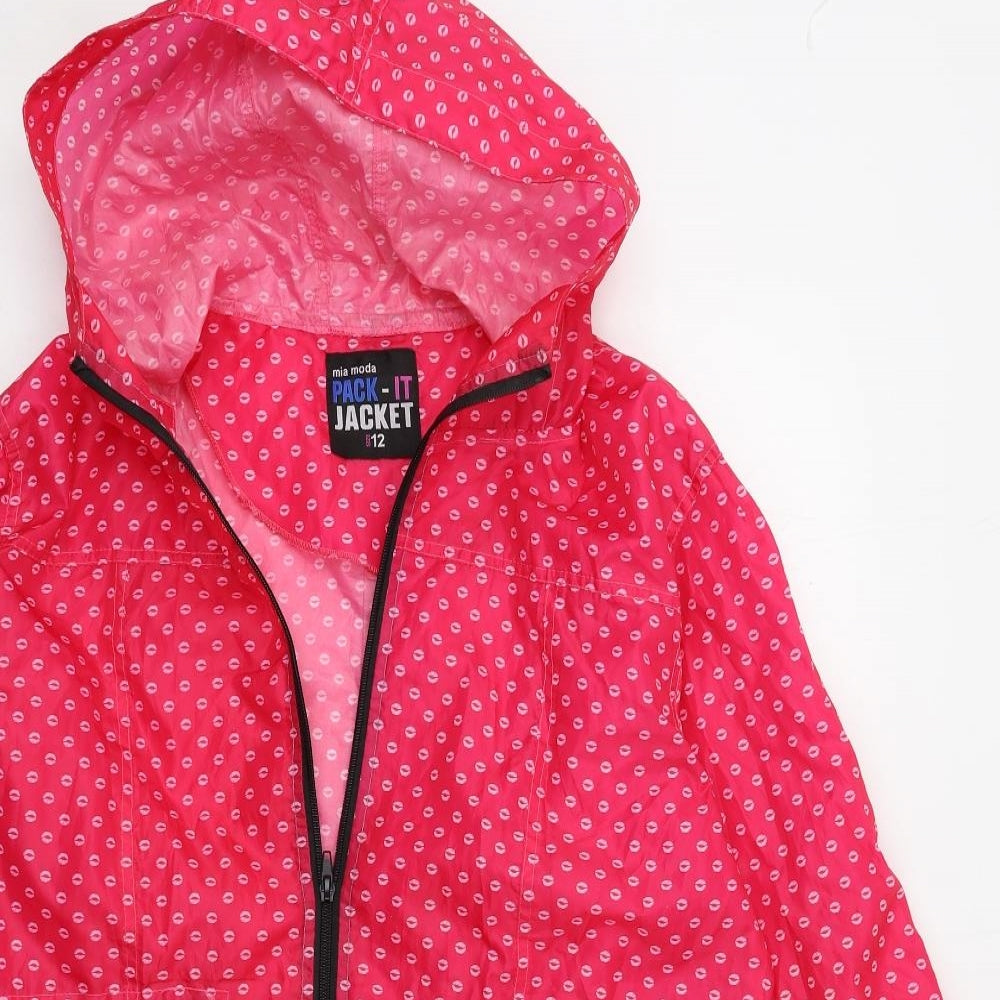 Mia Moda Womens Pink Polka Dot  Rain Coat Coat Size 12