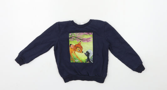 Front view of Disney girls’ blue pullover sweatshirt, size 4-5, years - bambi