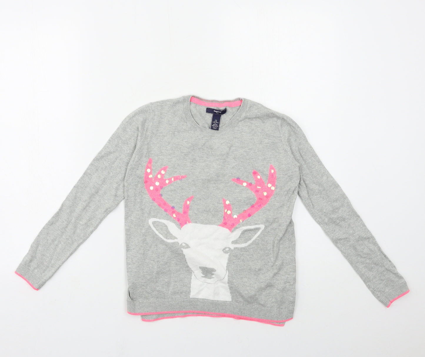Gap Girls Grey  Knit Pullover Jumper Size 10 Years  - Deer