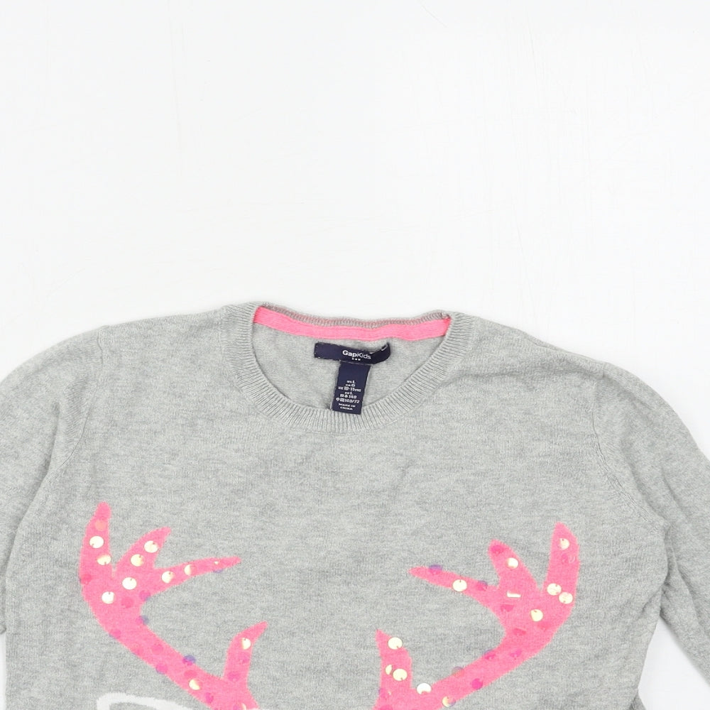 Gap Girls Grey  Knit Pullover Jumper Size 10 Years  - Deer
