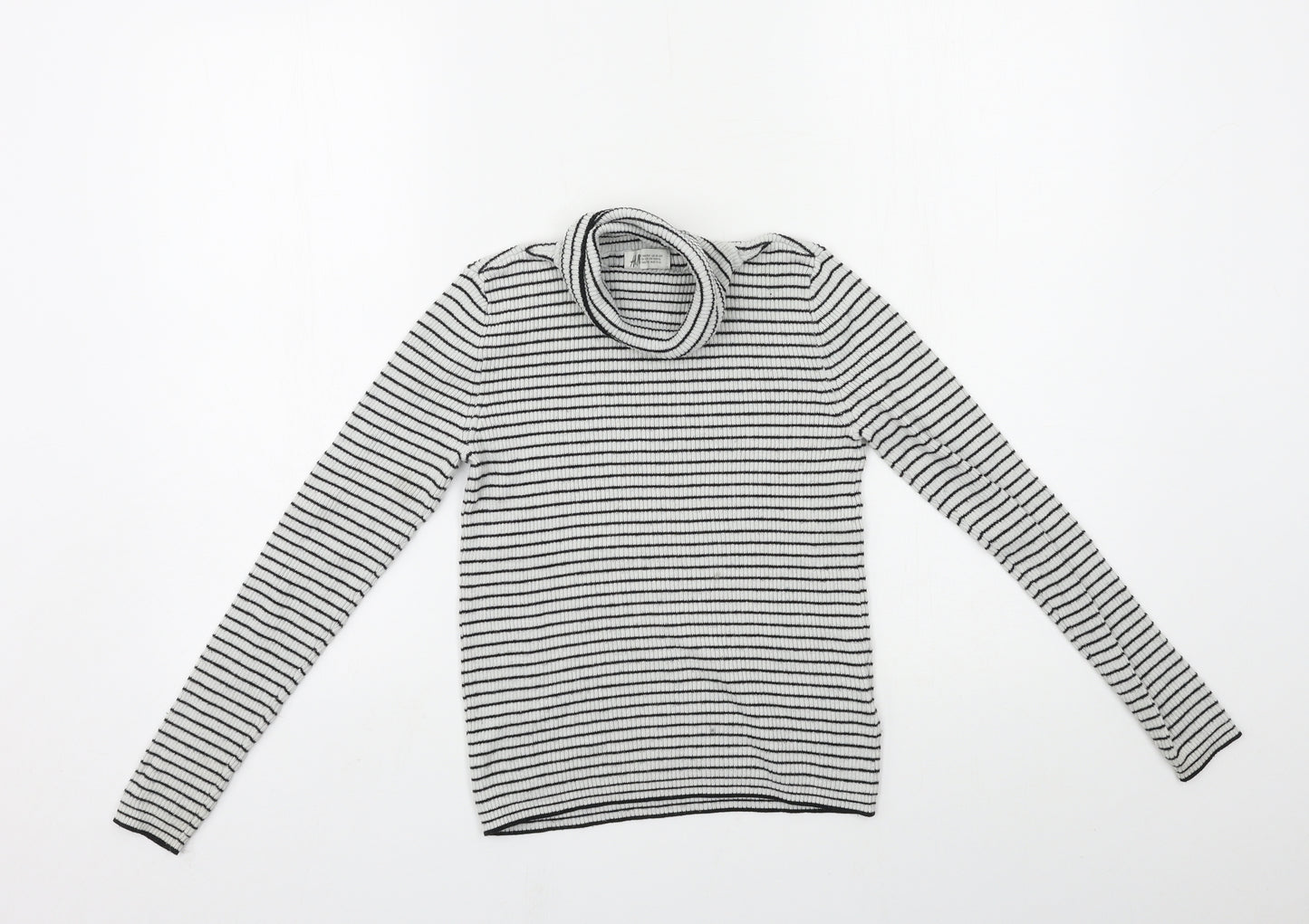 H&M Girls Black Striped Knit Pullover Jumper Size 11-12 Years