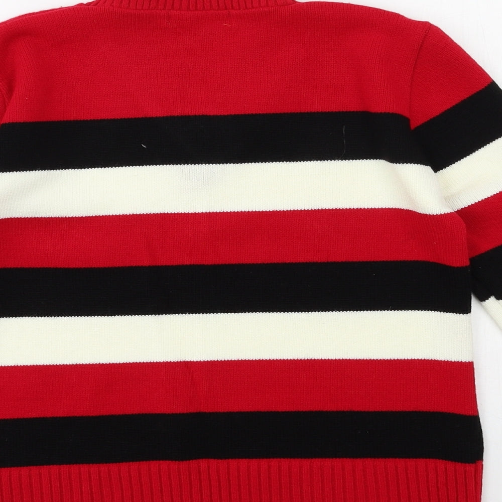 Elegant Womens Red Striped Knit Pullover Jumper Size L