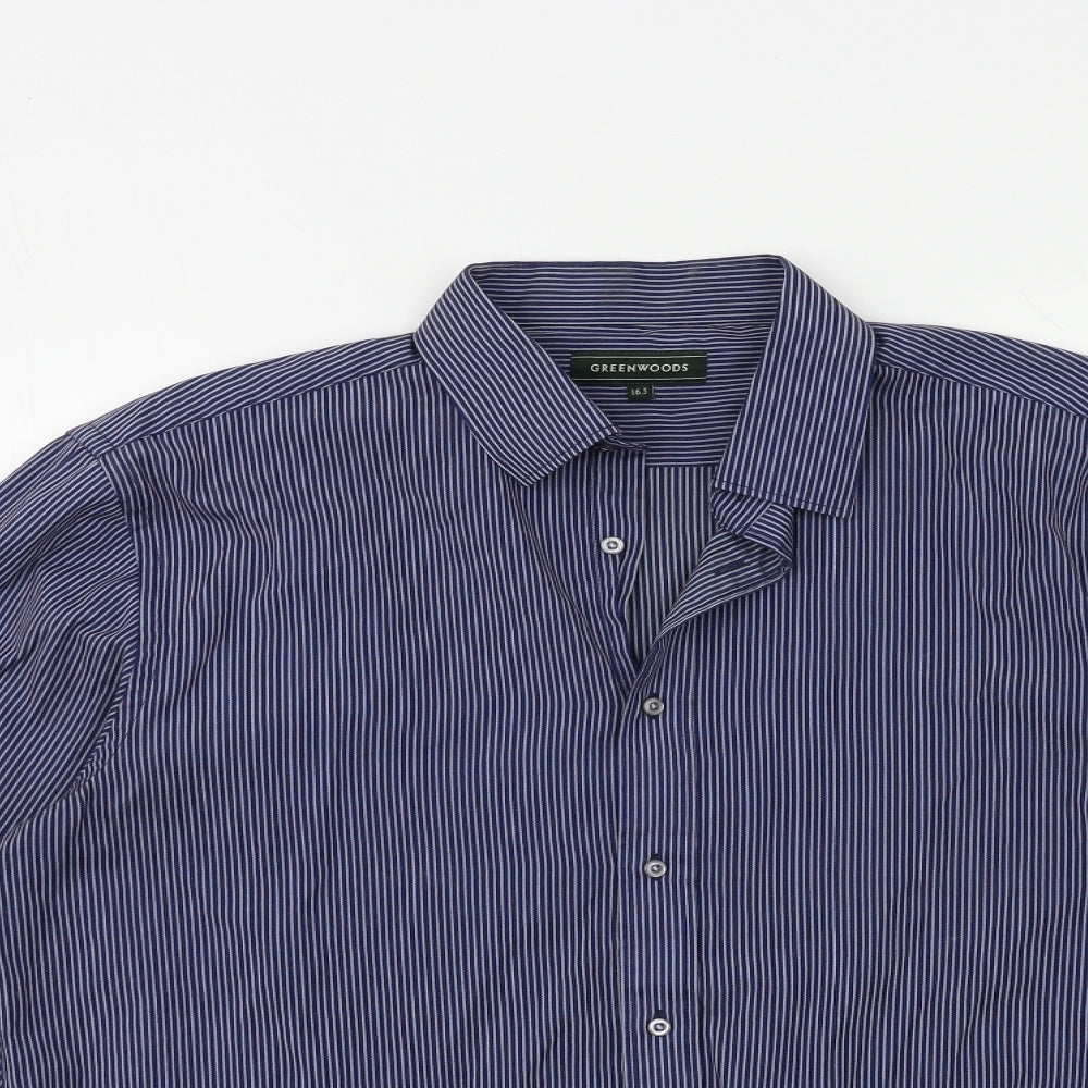 greenwoods Mens Blue Striped   Dress Shirt Size 16.5