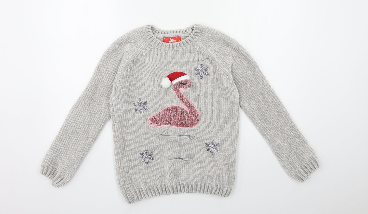Primark Girls Grey   Pullover Jumper Size 9-10 Years  - CHRISTMAS