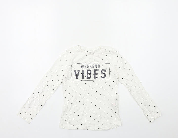 Primark Girls White Polka Dot Basic T-Shirt Size 8-9 Years