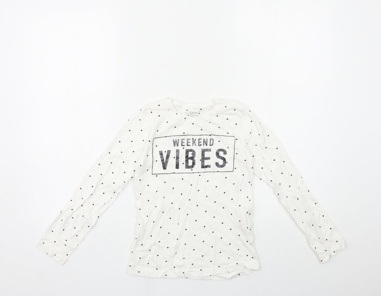 Primark Girls White Polka Dot  Basic T-Shirt Size 8-9 Years