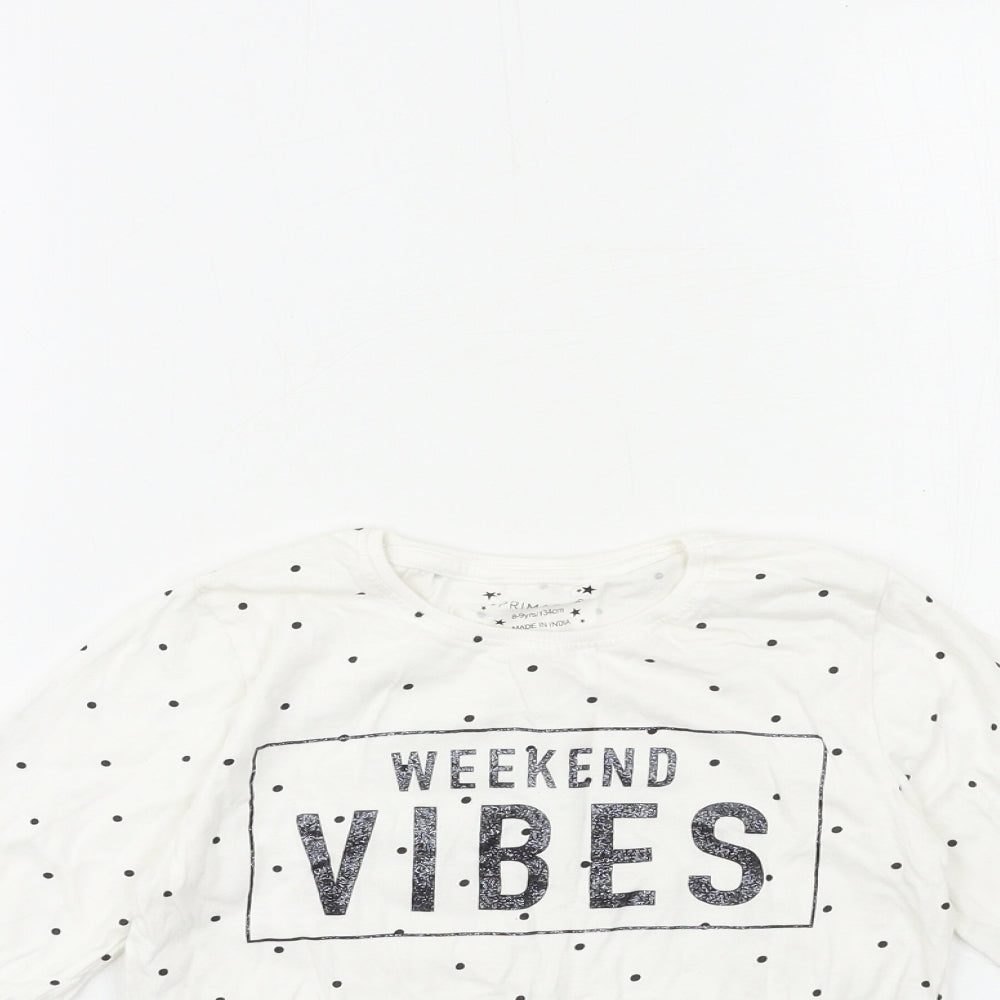 Primark Girls White Polka Dot  Basic T-Shirt Size 8-9 Years