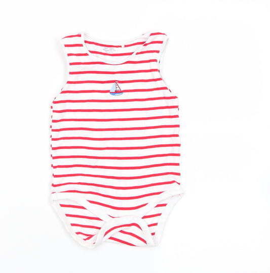 Front view of Next boys’ multicoloured striped babygrow one-piece, size 36, months
