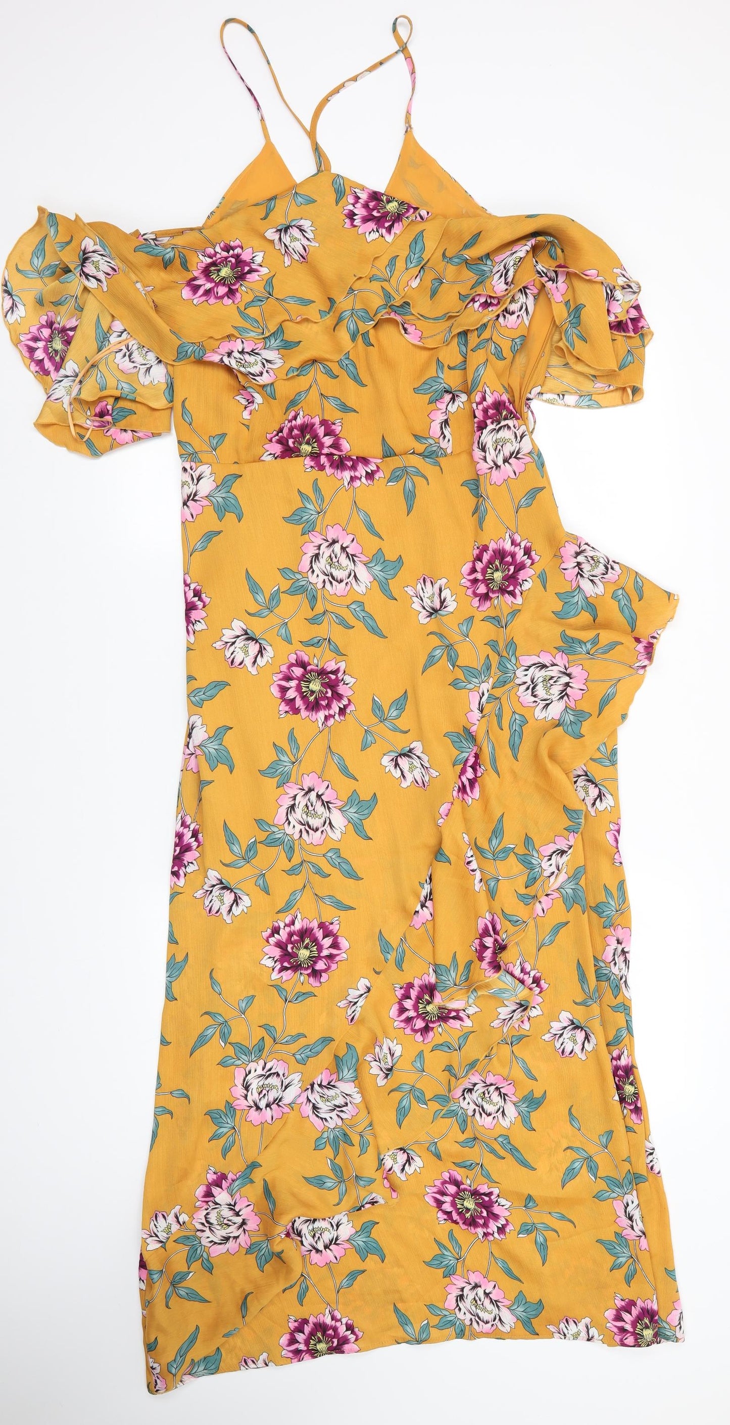 River Island Womens Yellow Floral  Fit & Flare  Size 16