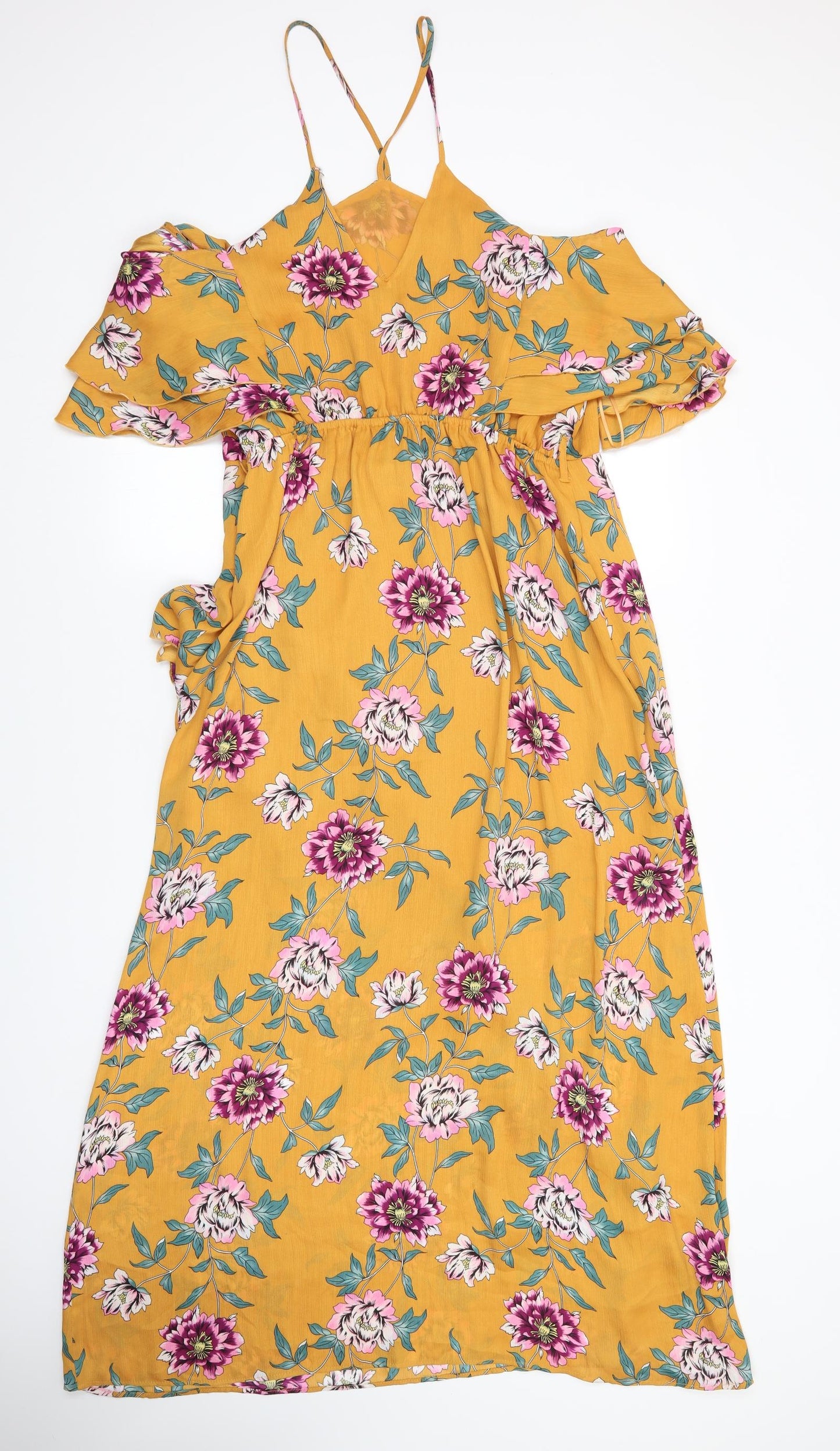 River Island Womens Yellow Floral  Fit & Flare  Size 16