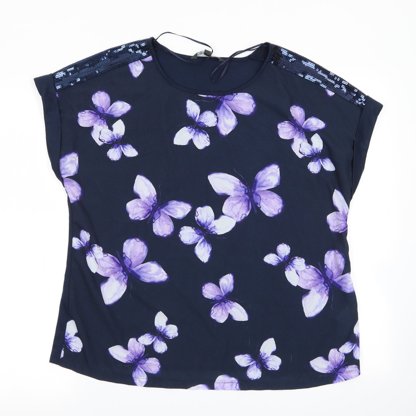 bonmarche Womens Blue Geometric  Basic T-Shirt Size 16