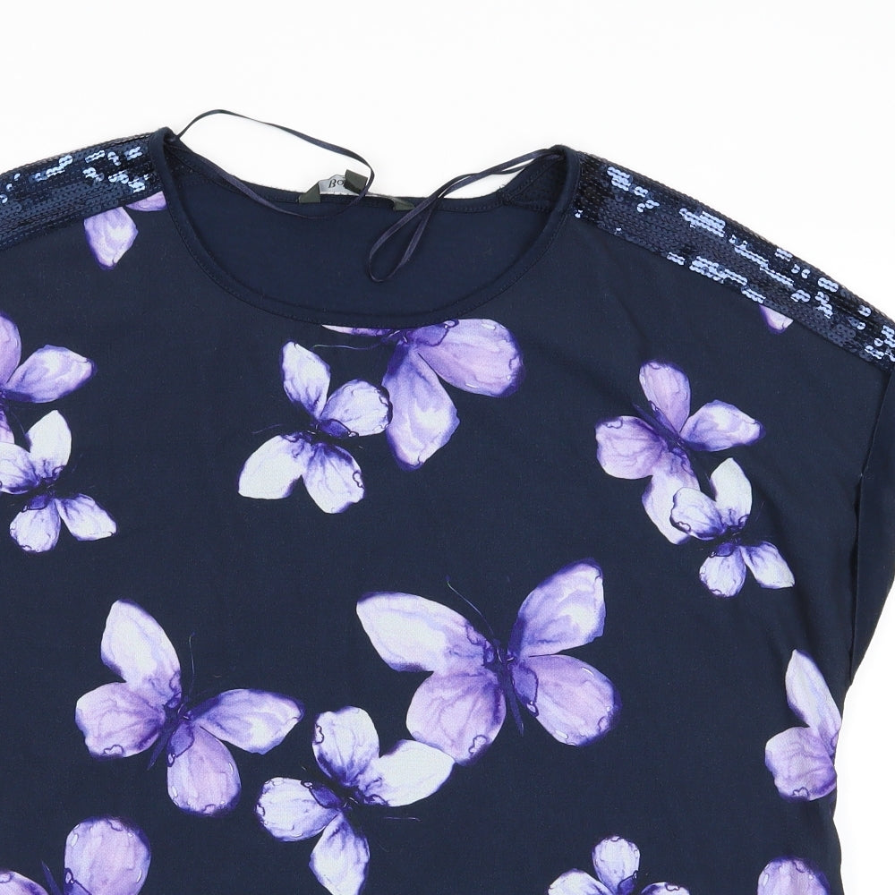 bonmarche Womens Blue Geometric  Basic T-Shirt Size 16