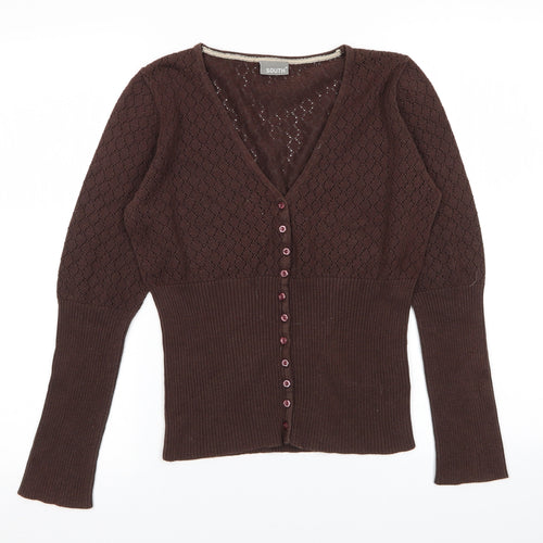 South Womens Brown Geometric  Cardigan Jumper Size 12