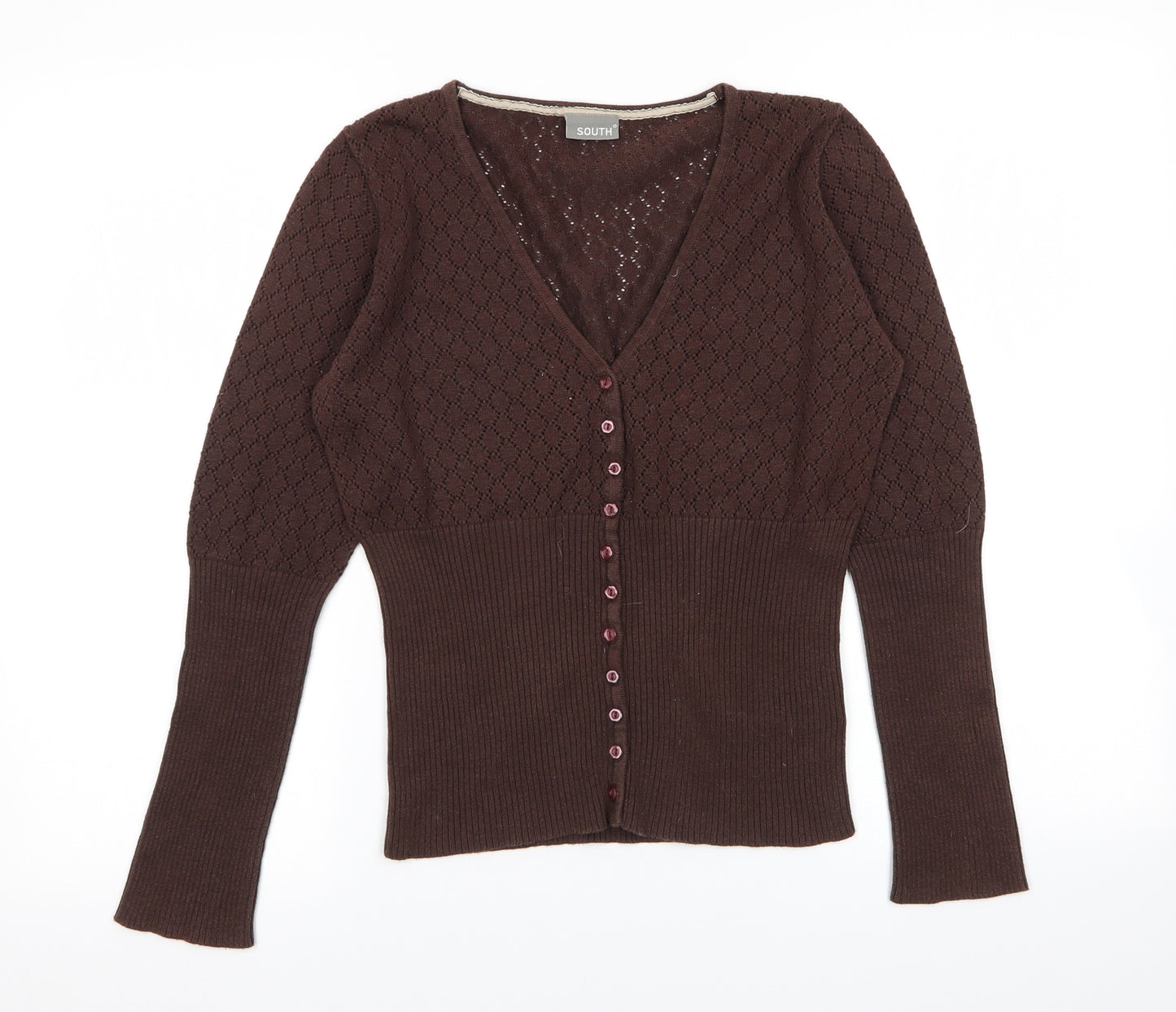 South Womens Brown Geometric  Cardigan Jumper Size 12