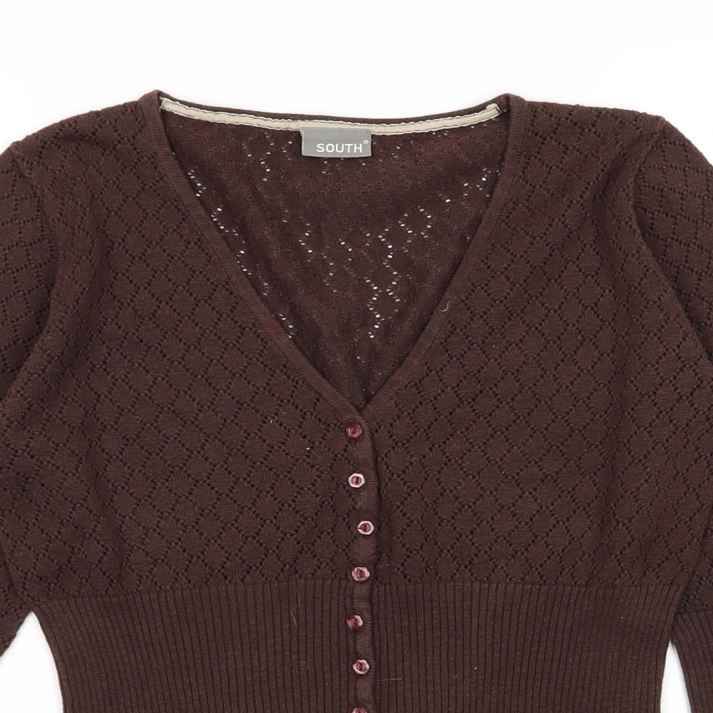 South Womens Brown Geometric  Cardigan Jumper Size 12