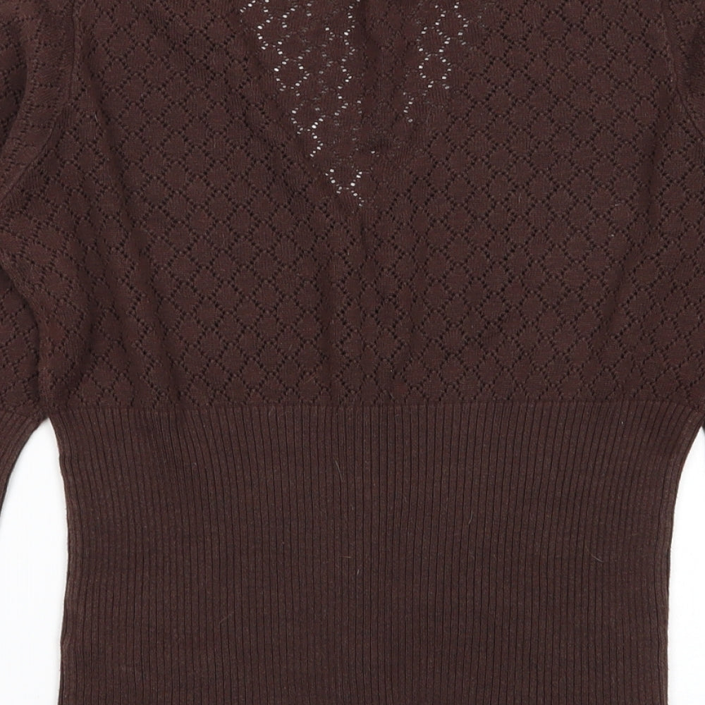 South Womens Brown Geometric  Cardigan Jumper Size 12
