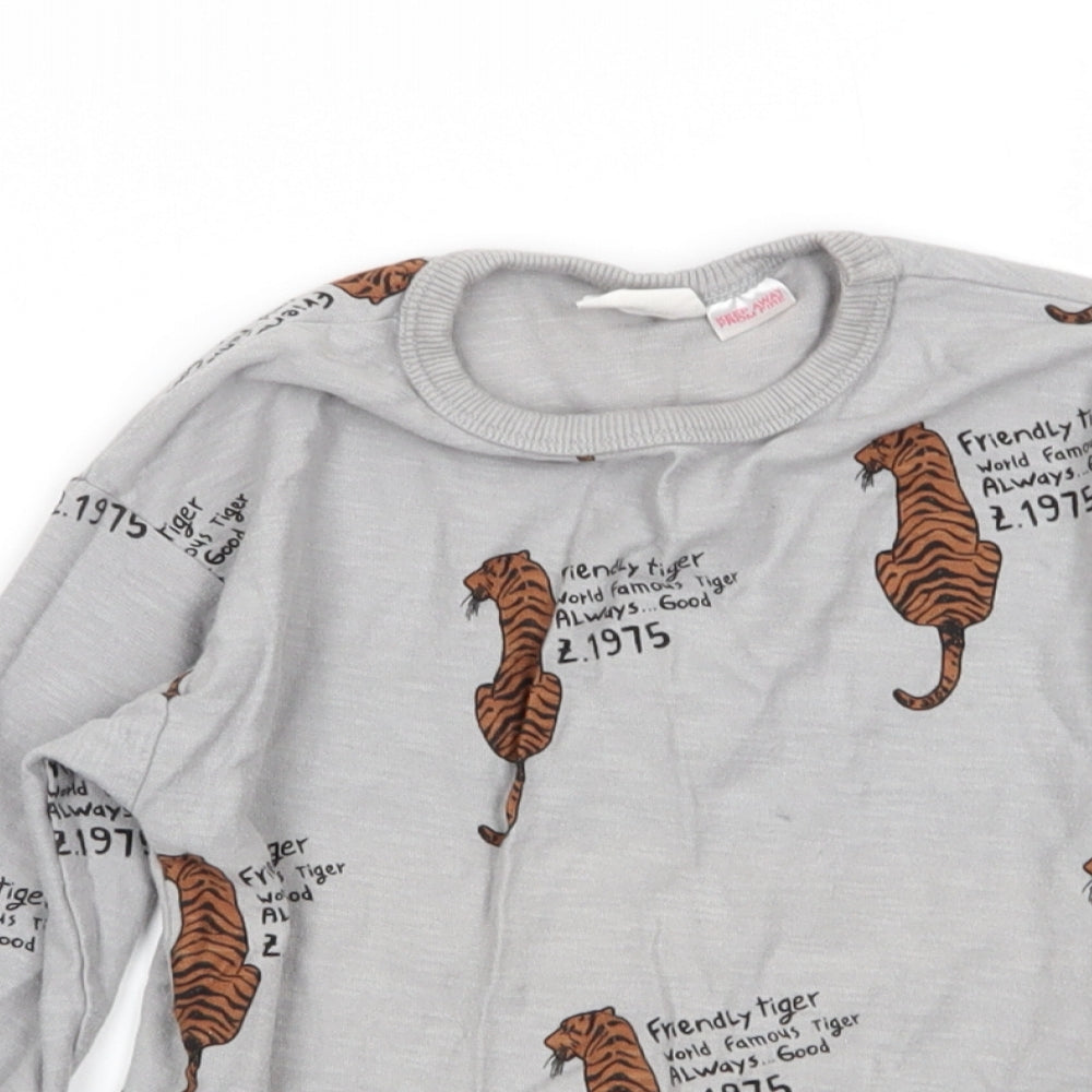 Zara Boys Grey Animal Print  Basic T-Shirt Size 4-5 Years