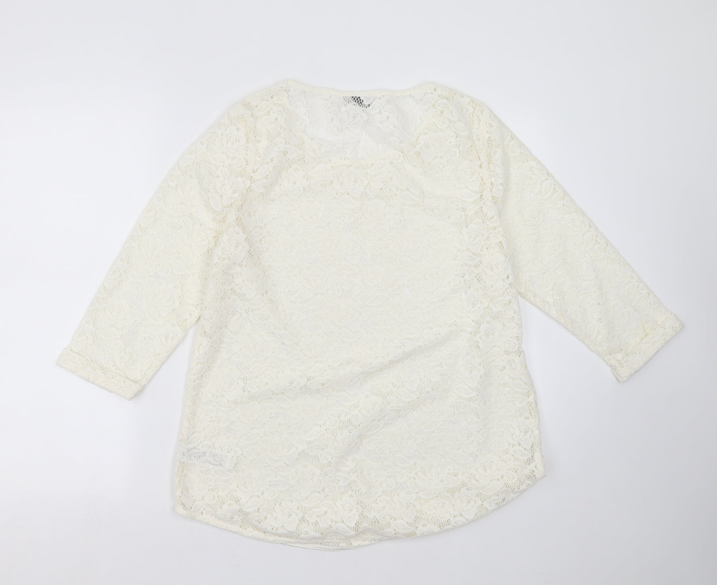 Marks and Spencer Womens Ivory Floral  Basic Blouse Size 16  - sheer lace