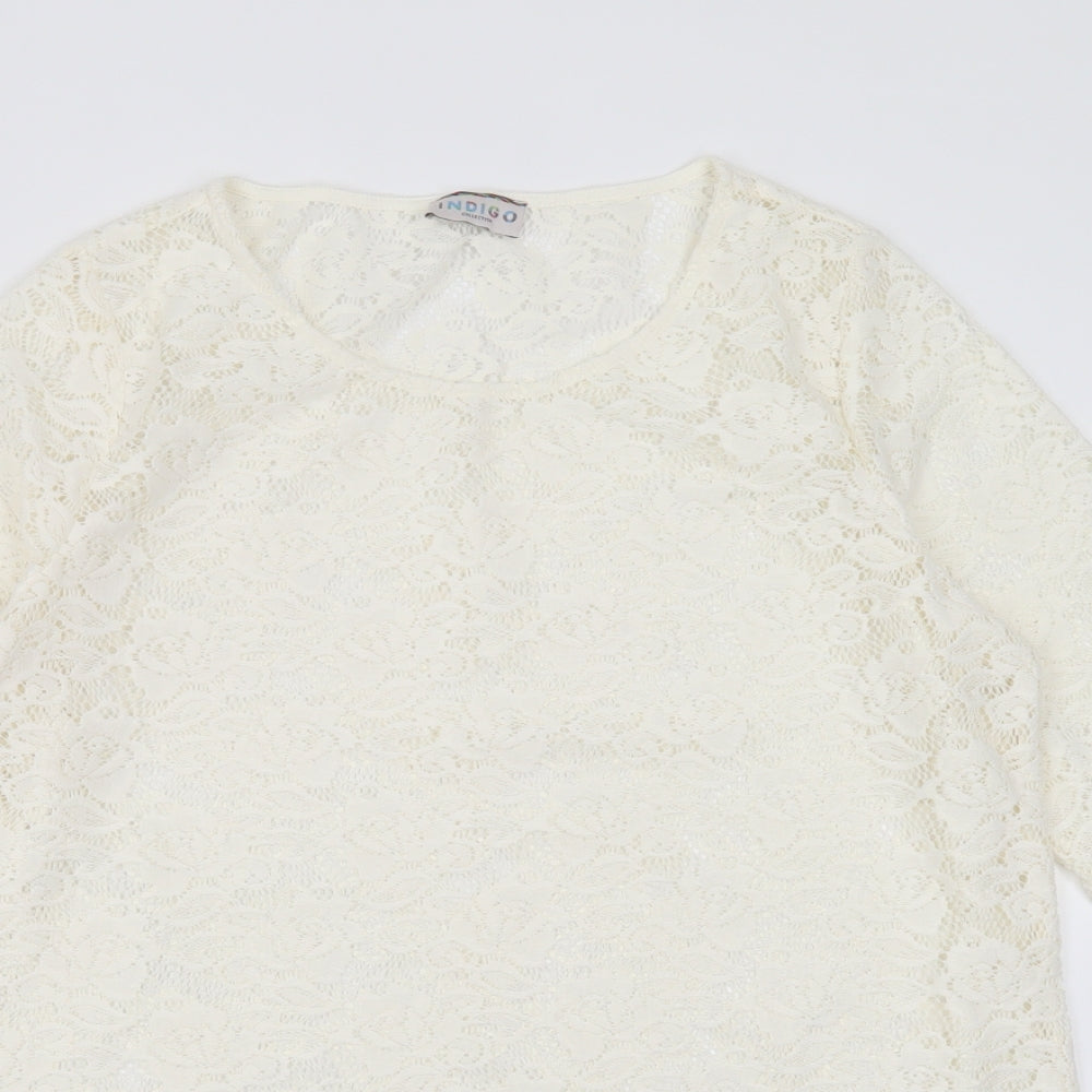 Marks and Spencer Womens Ivory Floral  Basic Blouse Size 16  - sheer lace