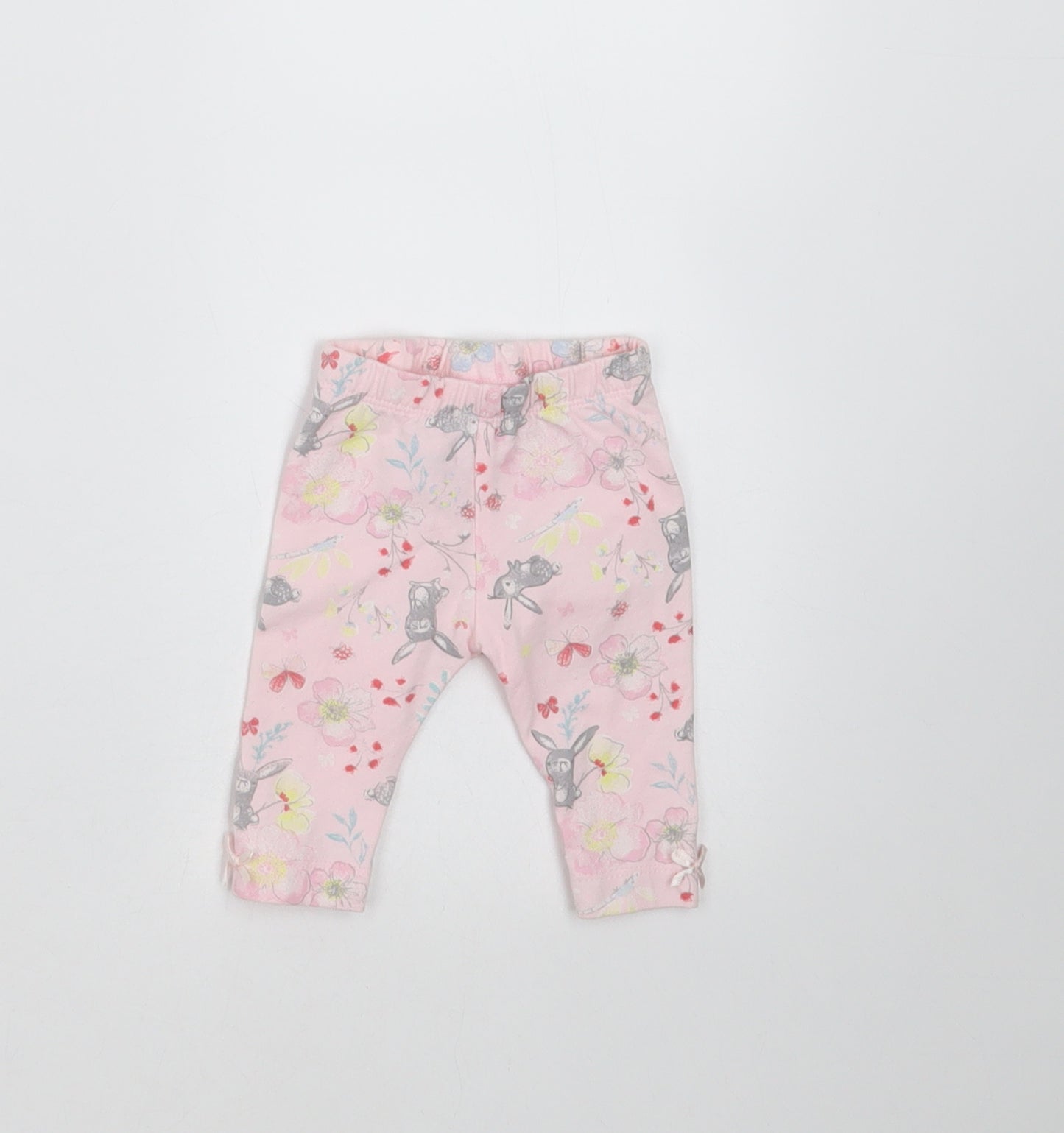 Nutmeg Girls Pink Floral   Trousers Size Newborn  - rabbits, flowers, leggings