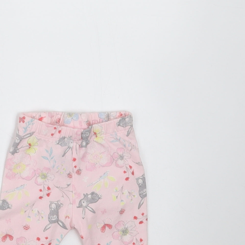 Nutmeg Girls Pink Floral   Trousers Size Newborn  - rabbits, flowers, leggings
