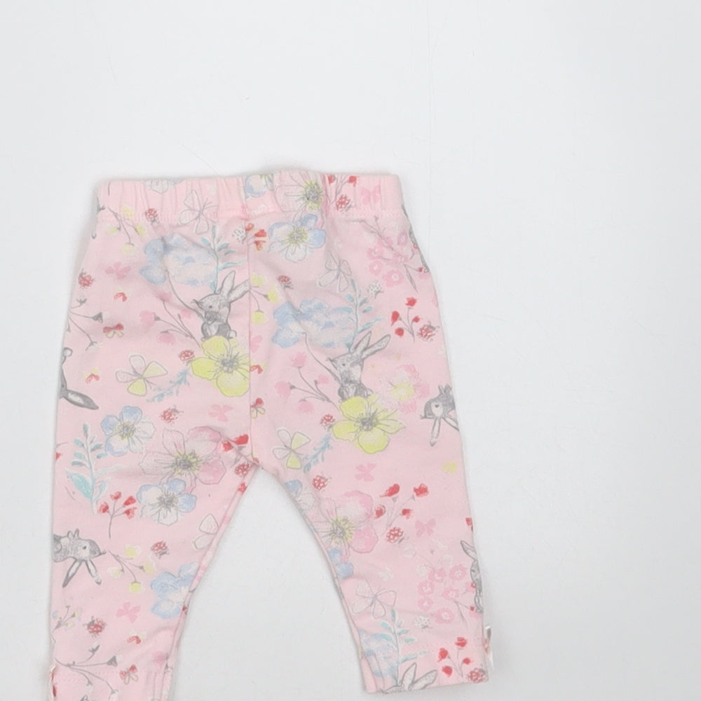 Nutmeg Girls Pink Floral   Trousers Size Newborn  - rabbits, flowers, leggings