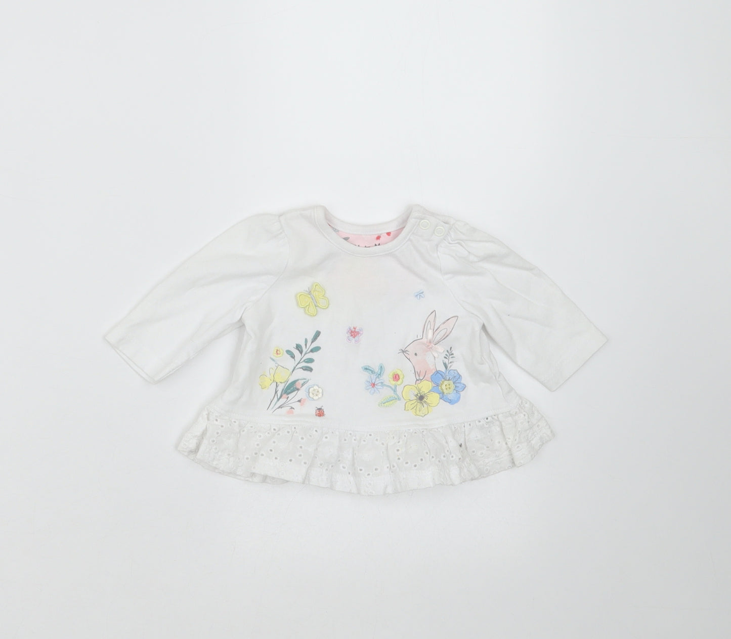Nutmeg Girls White Floral  Basic T-Shirt Size Newborn  - flowers rabbit