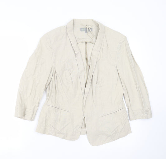 Front view of Marks & Spencer women’s beige jacket suit jacket, size UK 12