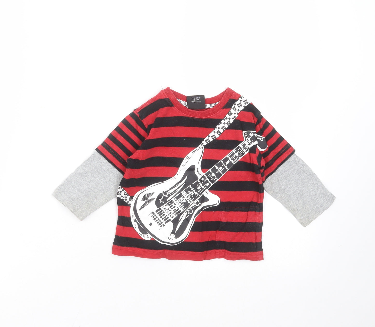 NEXT Baby Red Striped  Basic T-Shirt Size 9-12 Months  - guitar