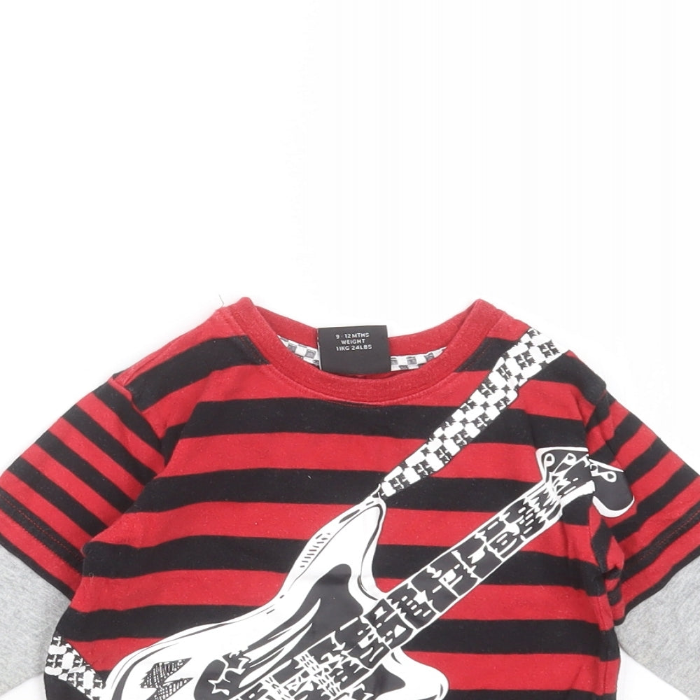 NEXT Baby Red Striped  Basic T-Shirt Size 9-12 Months  - guitar