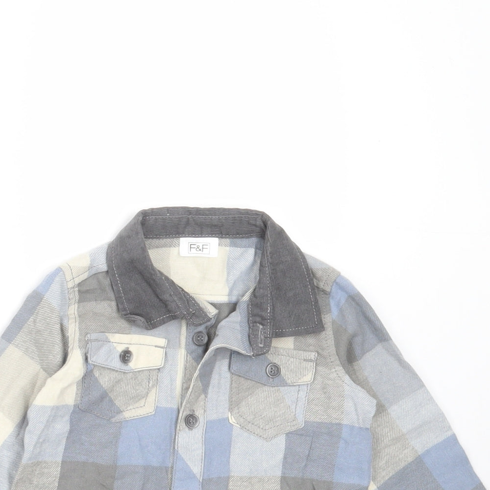 F&F Boys Blue Check  Basic Button-Up Size 9-12 Months