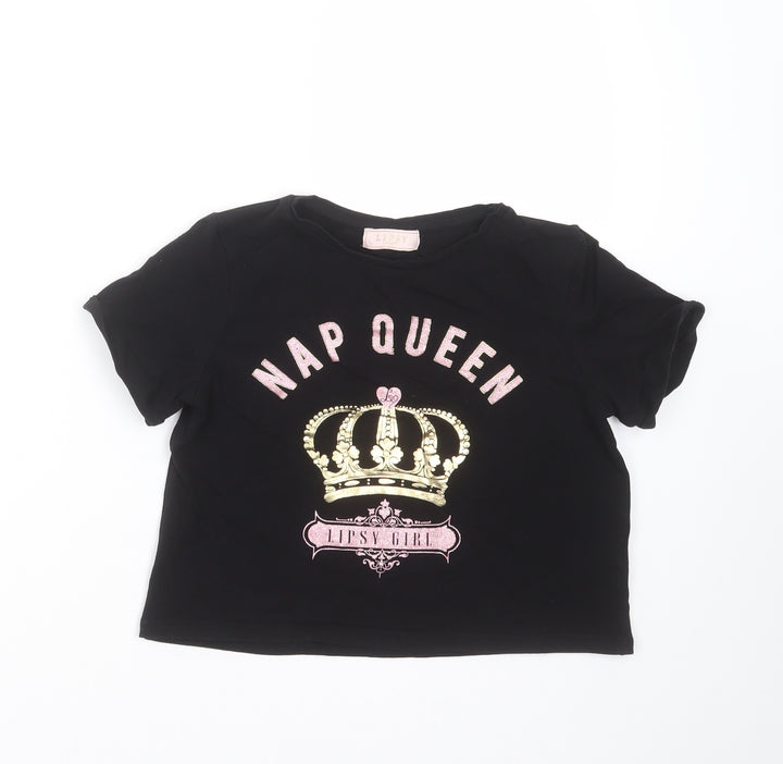 Lipsy Girls Black Solid Top Pyjama Top Size 9-10 Years - nap queen