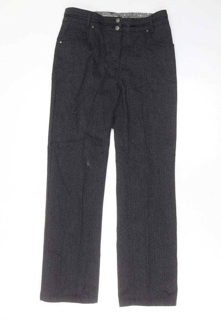 Marks and Spencer Womens Grey Striped Denim Straight Jeans Size 8 L28 in - short Leg