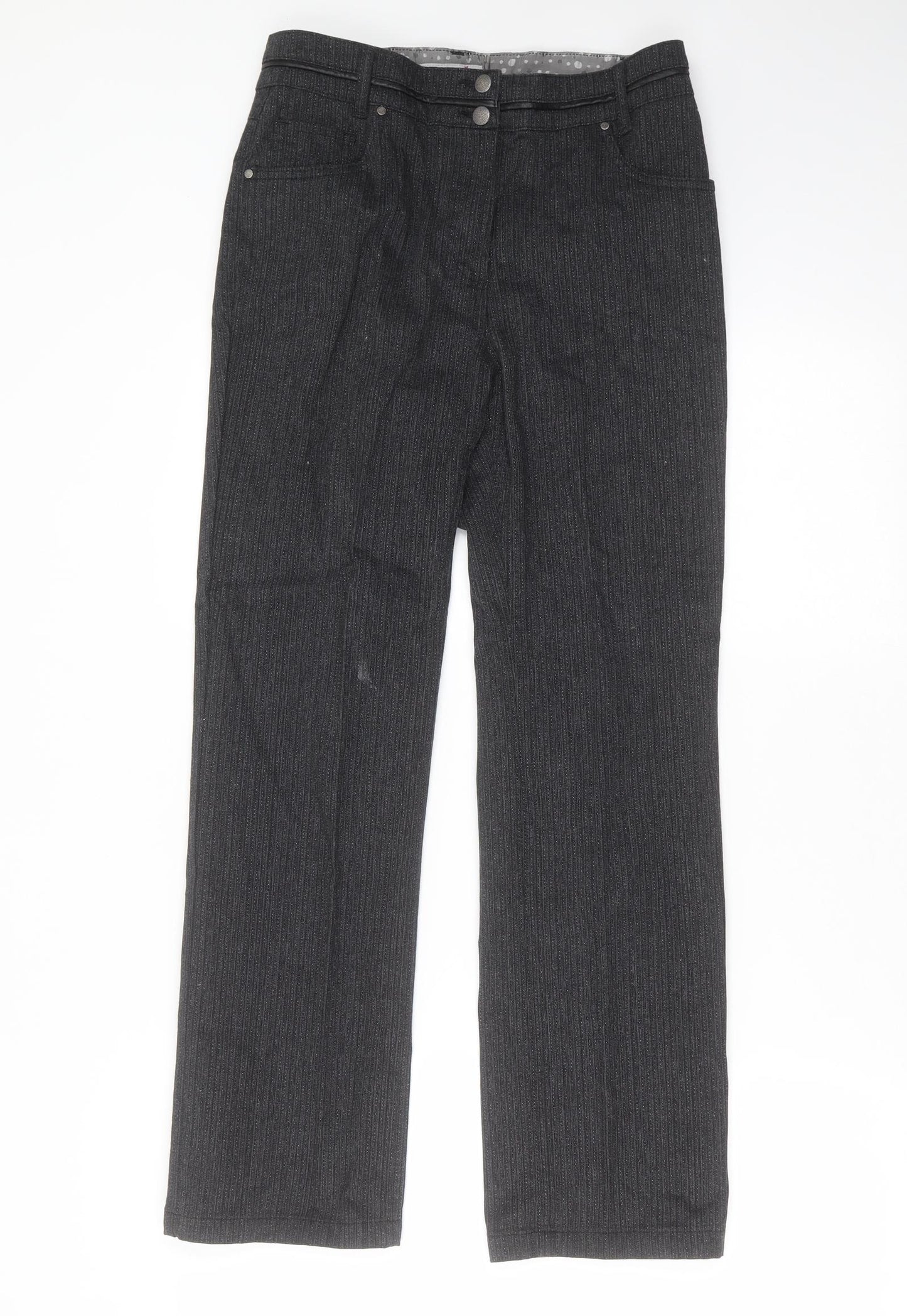 Marks and Spencer Womens Grey Striped Denim Straight Jeans Size 8 L28 in - short Leg