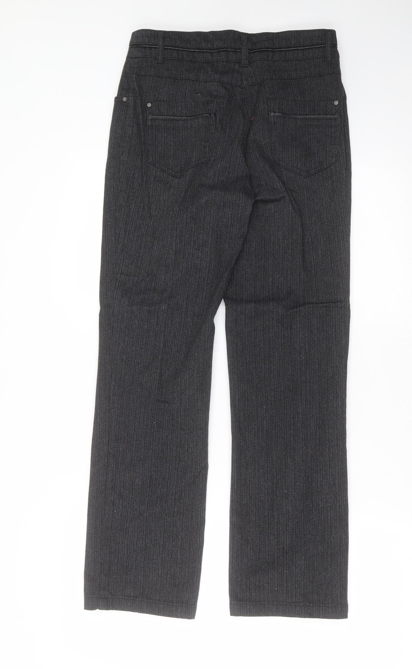 Marks and Spencer Womens Grey Striped Denim Straight Jeans Size 8 L28 in - short Leg