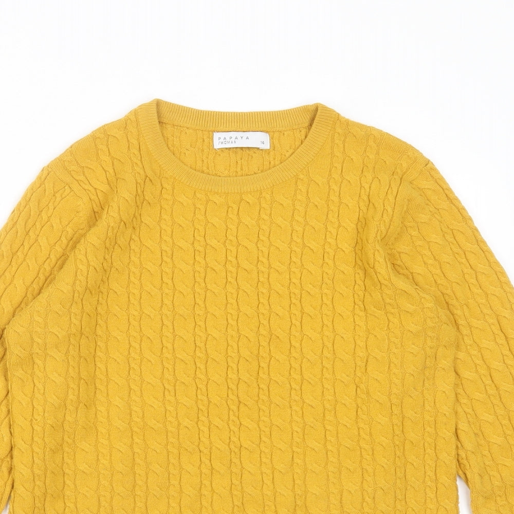 Papaya Womens Yellow  Knit Pullover Jumper Size 14