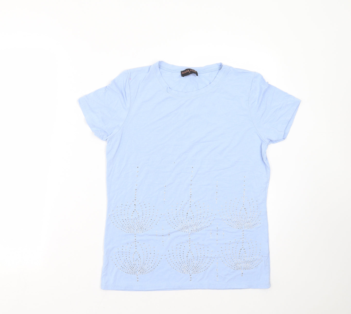 anna rose Womens Blue Geometric  Basic T-Shirt Size S  - beaded