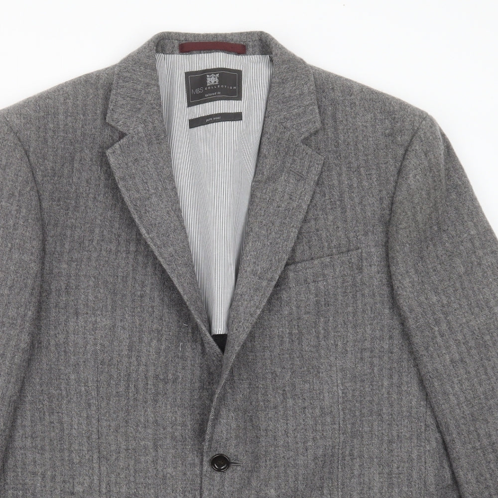 Marks and Spencer Mens Grey Herringbone  Jacket Suit Jacket Size 42