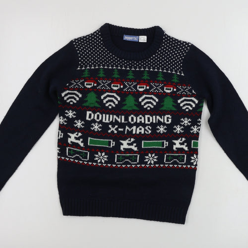PEPPERTS Boys Blue Geometric  Pullover Jumper Size 6-7 Years  - Christmas Jumper