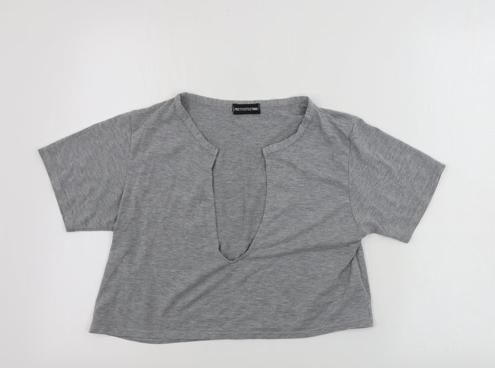 PRETTYLITTLETHING Womens Grey Basic T-Shirt Size 12