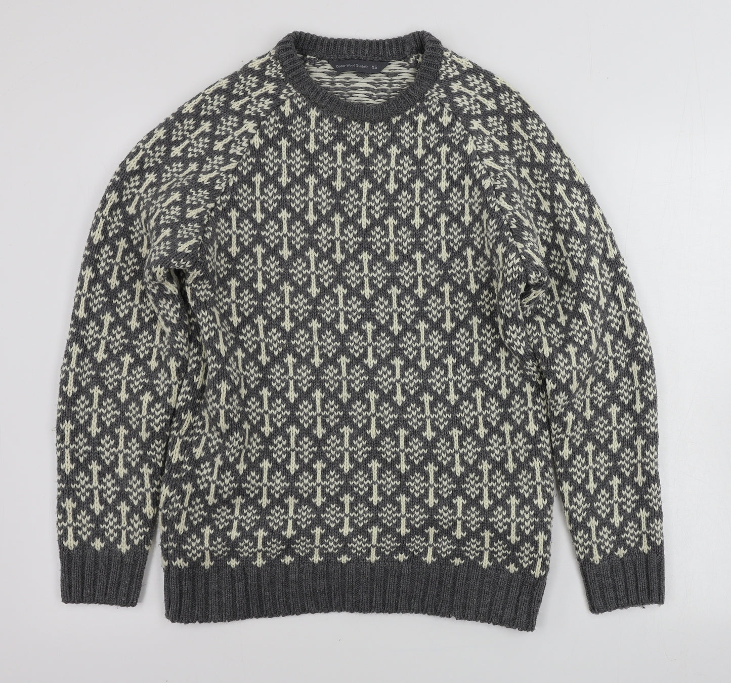 Cedar Wood State  Mens Grey Geometric  Pullover Jumper Size XS