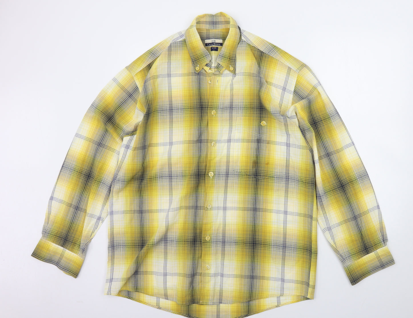 Casa Moda  Mens Yellow Check   Button-Up Size L